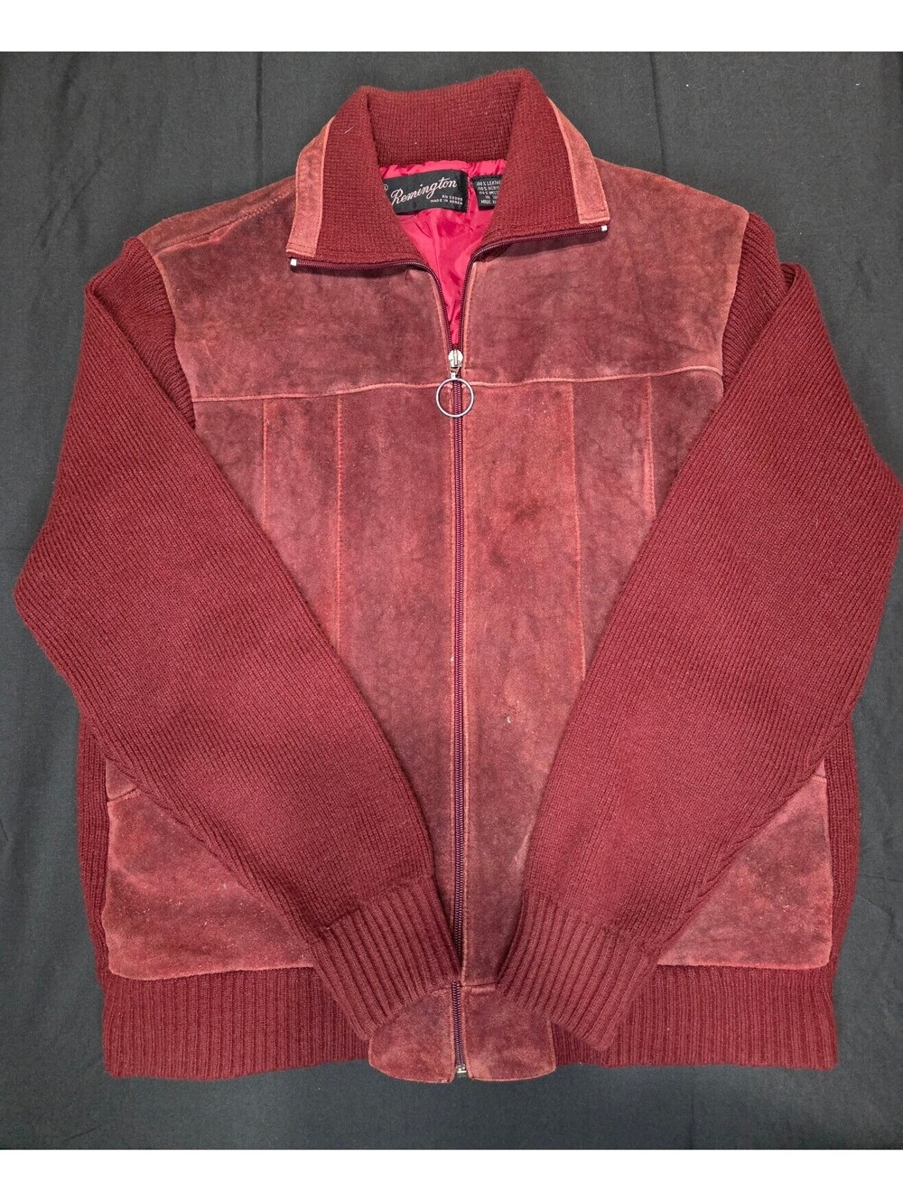 AS IS Vintage Remington Suede and Knit Zip-Up Jacket in Burgundy, XL